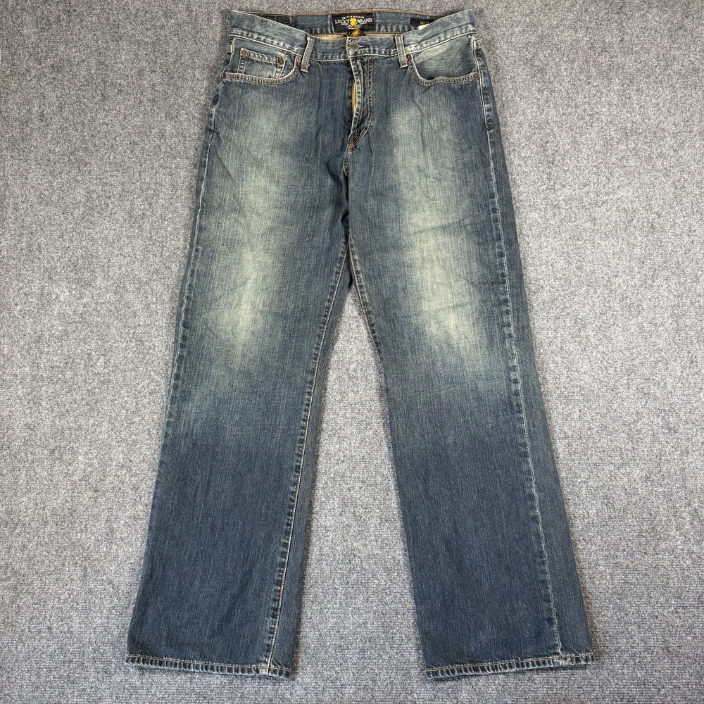 Lucky Brand 181 Relaxed Straight Leg Jeans Mens 34x32 Gray Dark Wash Stretch